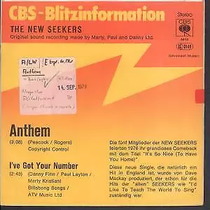 New Seekers Anthem 7" vinyl Germany Cbs 1978 Blitz promo b/w i've got your
