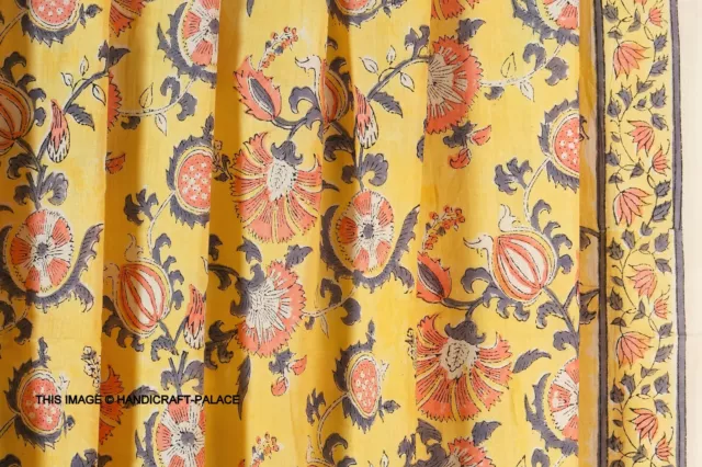 Indien Tissu Coton 4.6m Main Bloc Imprimé Ethnique Desseré Course Couture