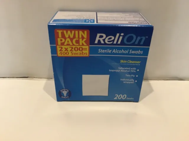 1 caja limpiador de piel ReliOn hisopos estériles de alcohol 200 unidades