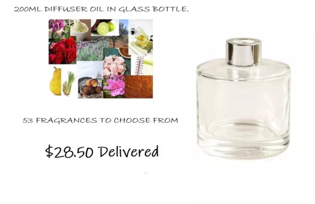 200ml Fragranced Diffuser Oil Glass Bottle + 5 250mm x 5mm Polyester Sticks