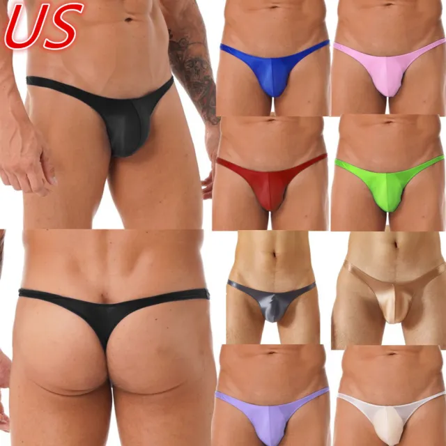 US Men's Micro Briefs Glossy T-Back Thongs Male Bulge Pouch Underwear G-String