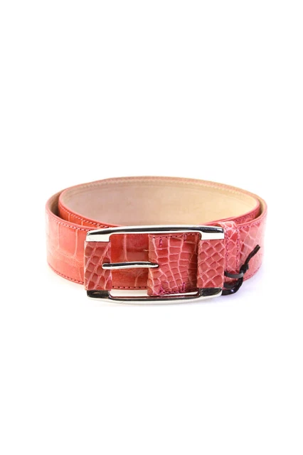 Tardini Womens Genuine American Alligator Belt Coral Pink