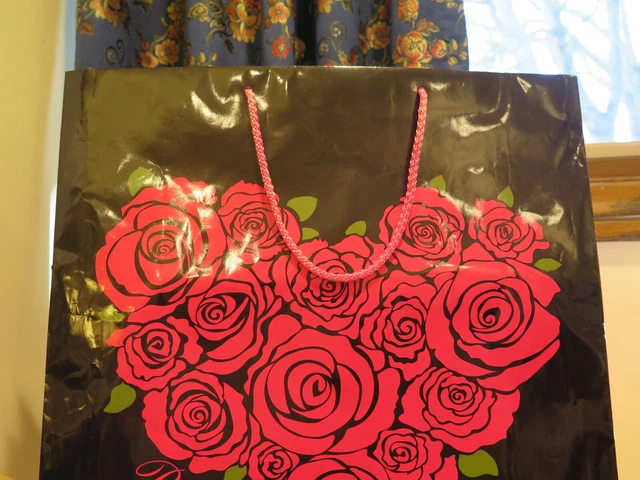 BRIGHTON Black Bag HUGE Pink Roses Heart Inside Roses Pre-Owned EMPTY Read &Look