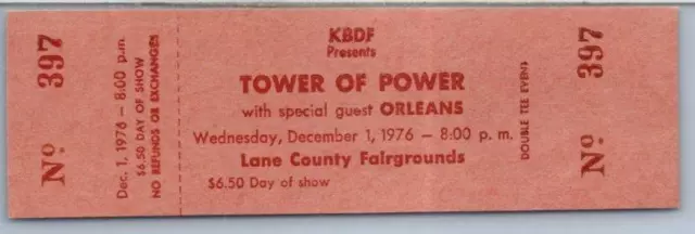 Vintage Torre De Poder Ticket sin Usar Diciembre 1 1976 Eugene Oregon