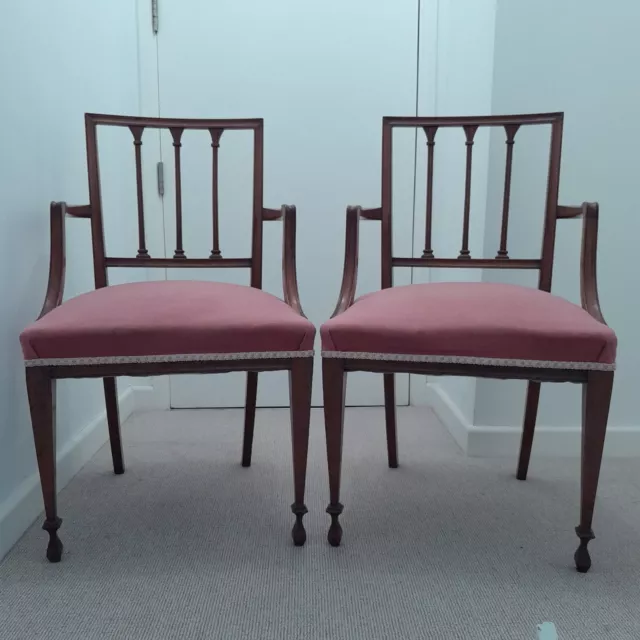 Pair Antique Edwardian Mahogany Carved Carver Chairs Excellent Condition