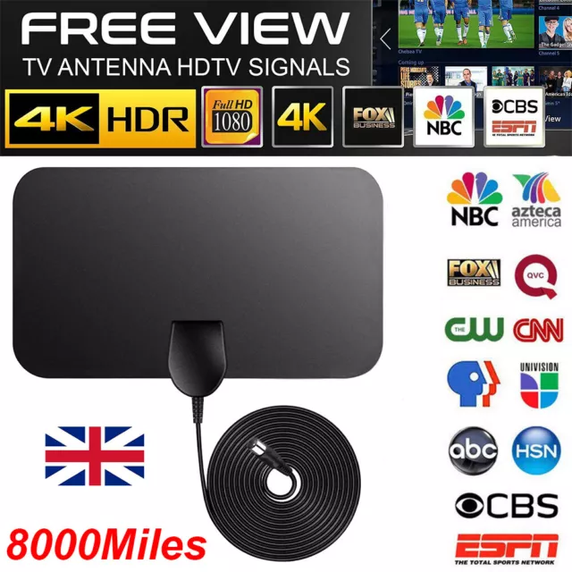 8000Miles Indoor HD Digital TV Antenna Aerial Signal Amplified 4K 1080P Freeview