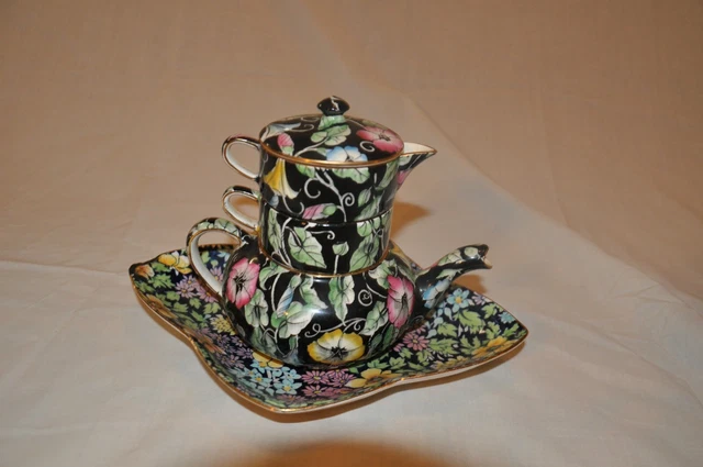 Royal Winton Grimwades "Morning Glory" Teapot Stacking Set (Creamer, Sugar)