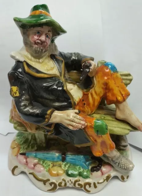 Vintage Capodimonte Figurine tramp Sat on Bench Stunning Figure pipe smoking