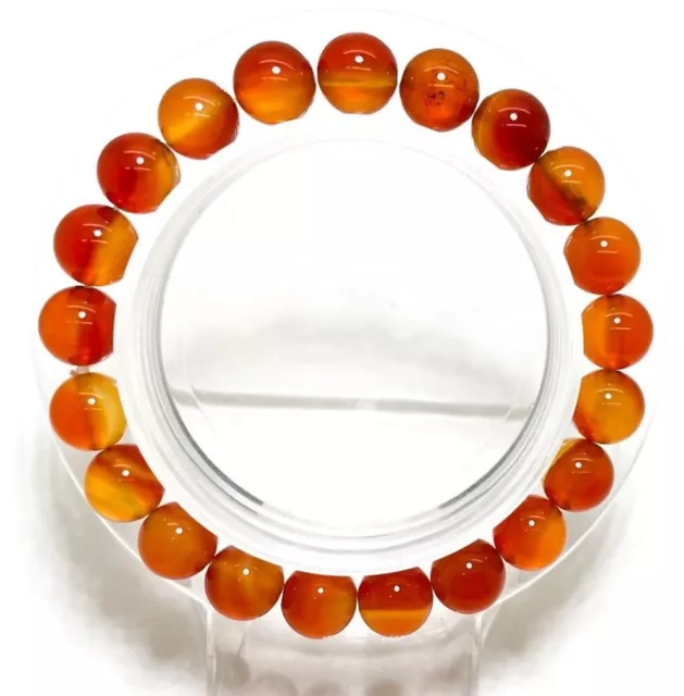 Natural Carnelian Smooth Round Sphere Gemstone Beads Elastic Cord Bracelet