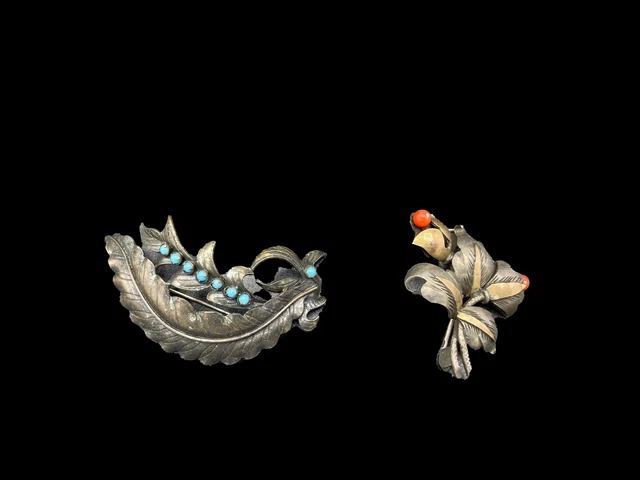 Paire De Broches. Art Déco. L'argent Avec Une Vue Sur L'or. Espagne. Xxe Siècle