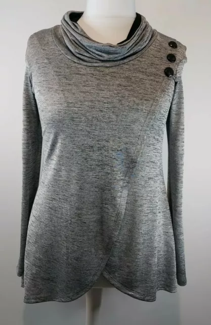 Joseph Ribkoff Size 12 Womens Top Grey Silver Crossover Front Cowl Neck