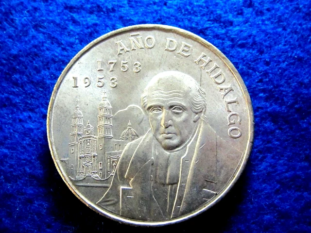 1953 Mexico "Ano Hidalgo" Silver 5 Pesos - Satin Frosty Bright Uncirculated