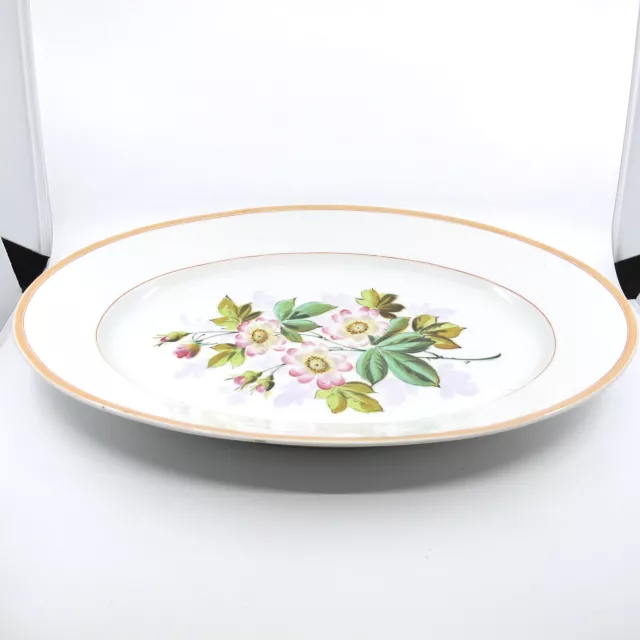 19c OLD PARIS PORCELAIN Floral Painted Peach Band LARGE 20" Oval Serving Platter