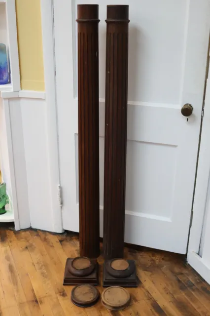 Antique Early 1900's Wooden Oak Interior Architectural Fluted Columns Posts 55"