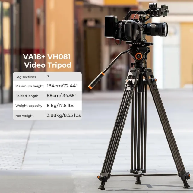 K&F Concept 184cm Pro Video Stativ mit 360° Fluidkopf Heavy Duty für Kameras DE 3