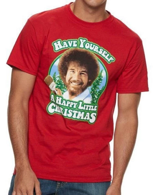 Bob Ross Painter 'HAVE YOURSELF A HAPPY LITTLE CHRISTMAS T-Shirt MEN'S LARGE