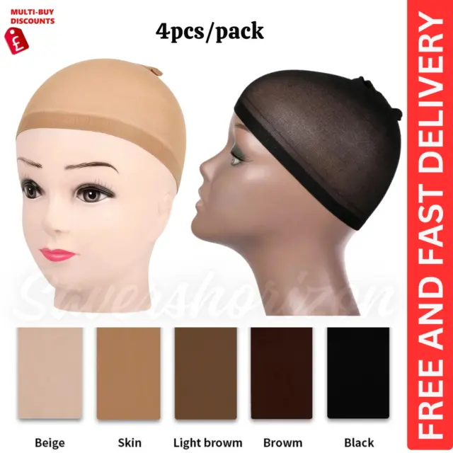 Pack of 4 Wig Cap Breathable Stretchable Stretch Stocking Wig Caps in 5 Colours