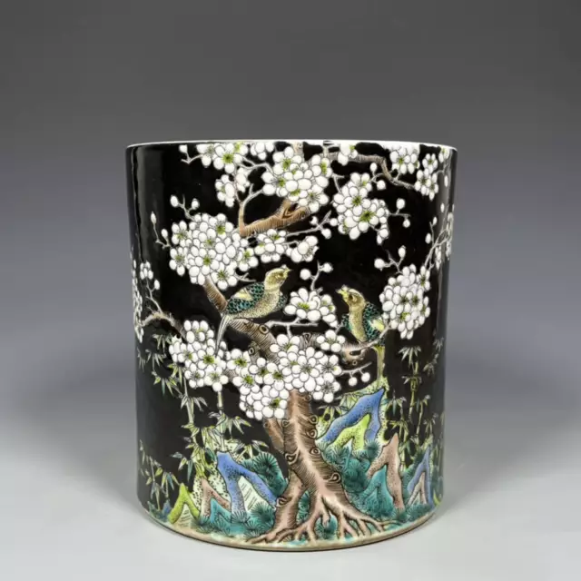 Chinese Porcelain Hand Painted Exquisite Flower and Bird (喜上眉梢) Brush Pot 8964