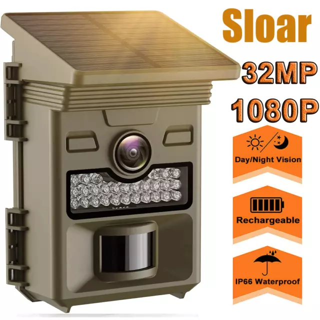 Campark Solar 1080P Wildlife Trail Camera 32MP Hunting Cam No Glow  Night Vision