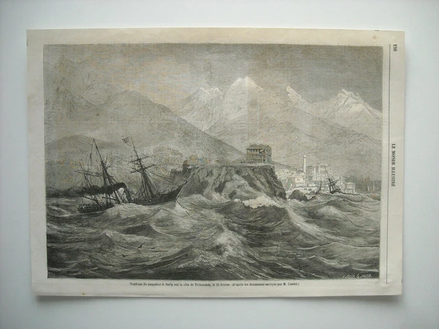 1861 Engraving. Shipwreck Of The Liner Le Sully On The Coast Of Trebizond, 25 02...
