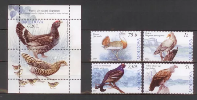 Moldova 2007 Birds 4 MNH stamps + Block