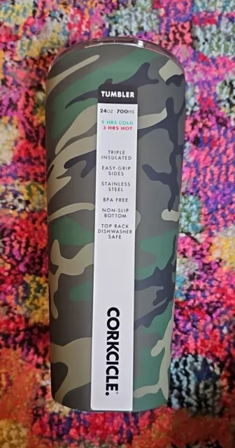 NEW CORKCICLE 24oz Stainless Steel Triple Insulated Tumbler Woodland Camouflage