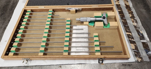 Mitutoyo 129-149 0-12" Depth Gage x .001 Grad. 2.5" Base.  WOOD CASE HASE DAMAGE