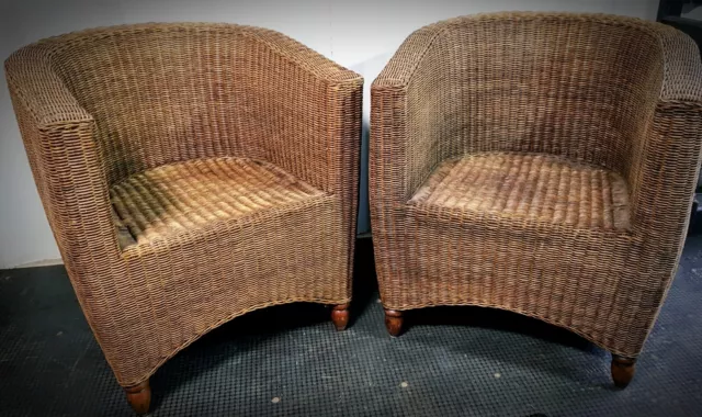 Pair of Vintage Coastal Cain/ Rattan Tub chairs