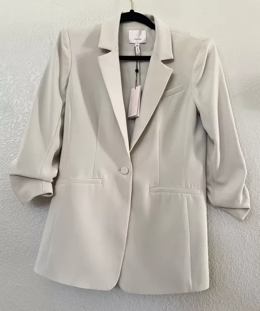 New Cinq A Sept Khloe Ruched Sleeve Blazer In Beige Size 4 $395 2