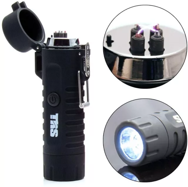 Pyro Waterproof Plasma Dual-Arc Lighter with LED Flashlight USB Rechargeable