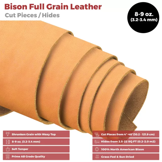 ELW Genuine American Leather Bison 8-9 oz (3.2-3.4mm) Pre-Cut Full Grain Leather 2