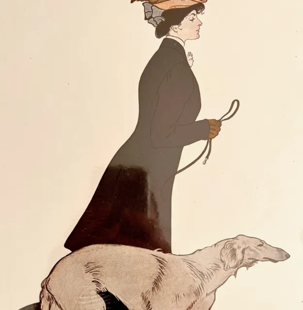 Borzoi Victorian Woman Edward Penfield 1906 Lithograph Dogs Art Print HM1B