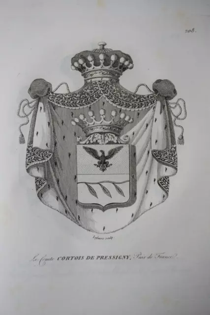 Gravure Blason Heraldique Comte Cortois De Pressigny Armoiries Restauration 1815