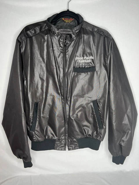 Vintage 80s Union Pacific Railroad Work Jacket Mens Large Pla-Jac Black Full Zip