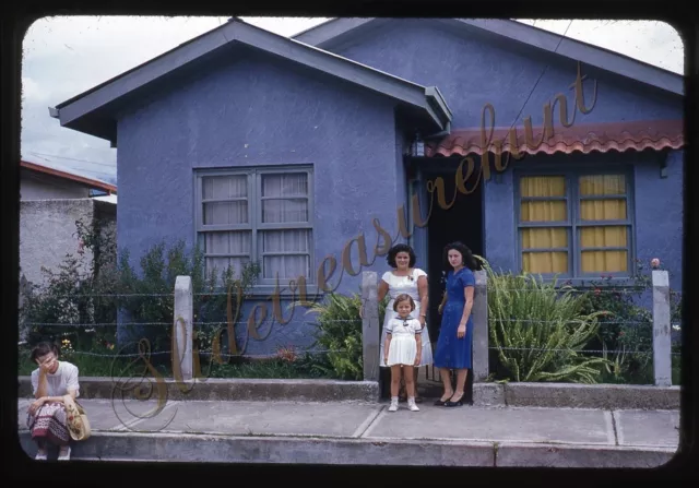 San Jose Costa Rica Women Girl House 35mm Slide 1950s Red Border Kodachrome