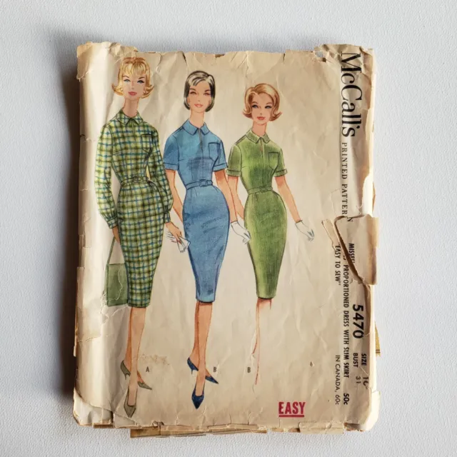 1960s Vintage McCalls 5470 Belted Dress Sewing  Pattern