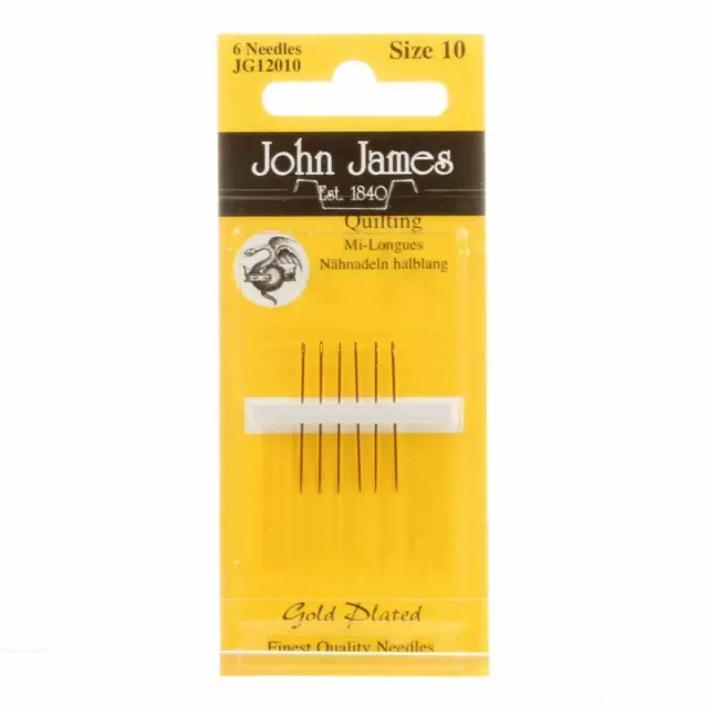 Pack Of Gold Plated Quilting Needles Size 10