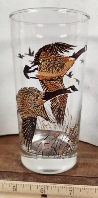 Vintage Libbey Glass Canadian Geese Hunting Lodge Bar Cocktail Highball Glass