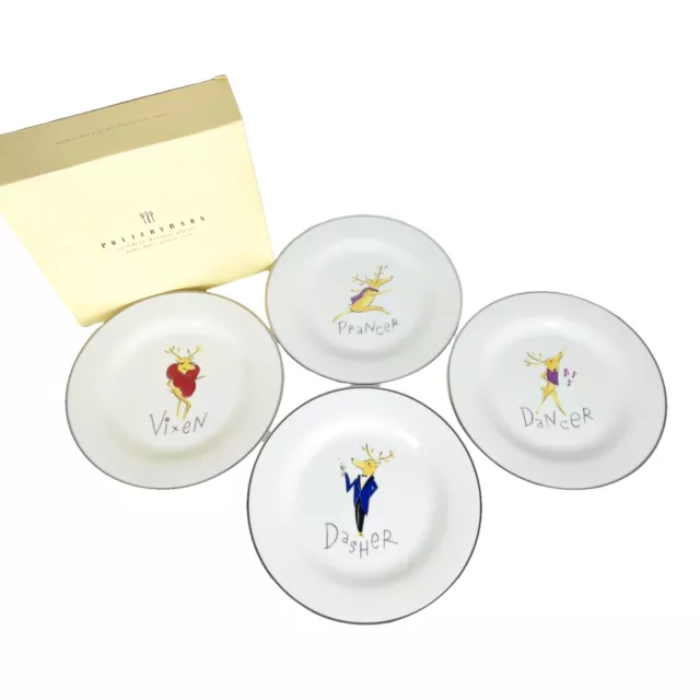 4 Pottery Barn Reindeer Dasher Dancer Prancer Vixen Salad Dessert 8.5" Plates