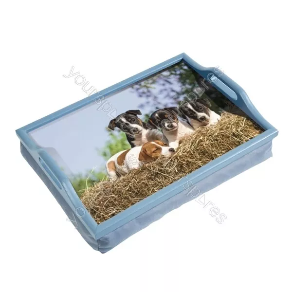 St Helens Home and Garden Wooden Lap Tray with Puppy Design and Cushion