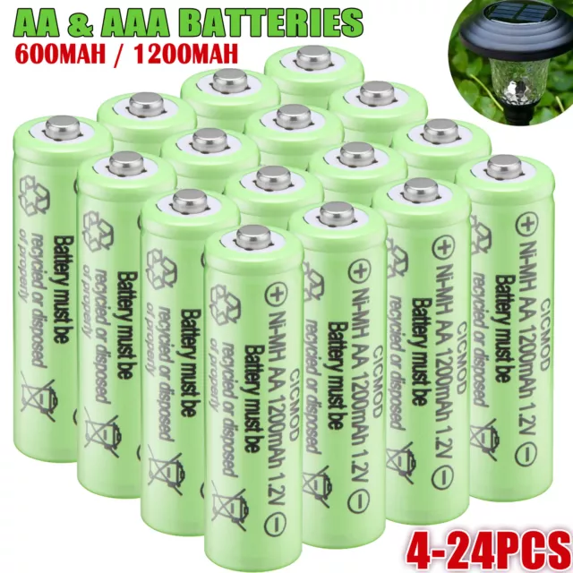 AA & AAA Rechargeable Solar Light Batteries 600mAh 1200mAh Battery NiMH 1.2V UK