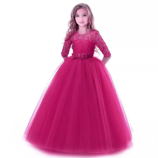 Lace Formal flower girl Dress kids party bridesmaid princess wedding Tulle Gown