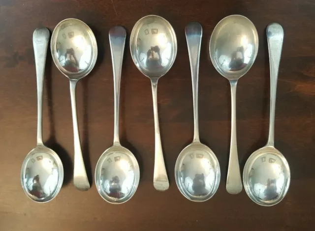 Soup Cereal Spoon Cutlery Set of Seven Large 8"  EP Art Silver Table Gift