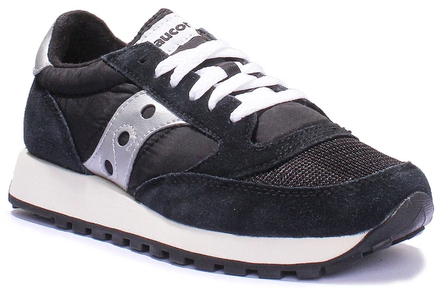 Saucony Jazz Original Unisexe Daim Nylon Baskets En Noir Blanc UK Taille 3 - 12
