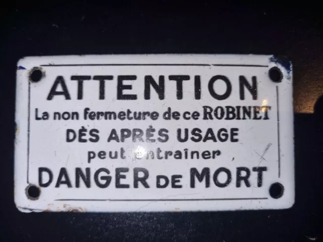 Plaque Emaillee Ancienne "Attention / Danger De Mort"