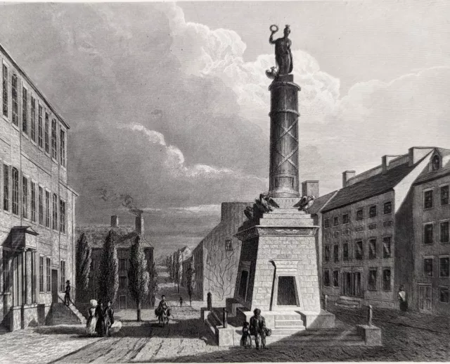 BALTTIMORE BATTLE MONUMENT SQUARE 1848 Original ENGRAVING Maryland 1812 War