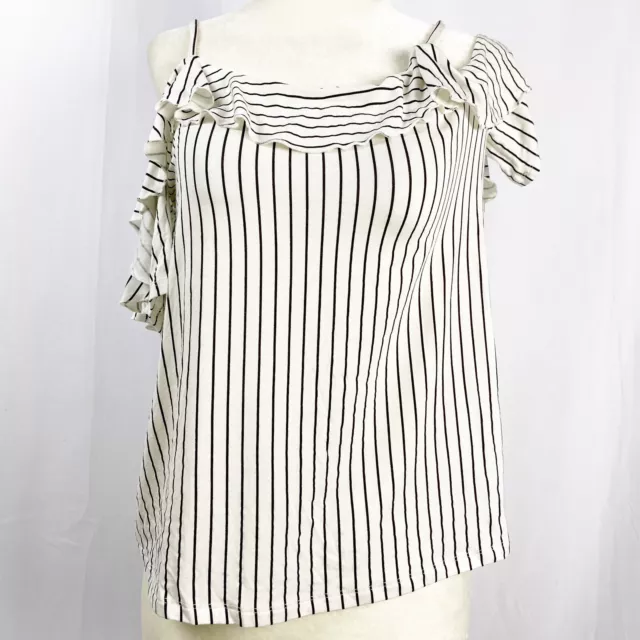 American Eagle Soft And Sexy tank Cold Shoulder Black White stripe Sz Med