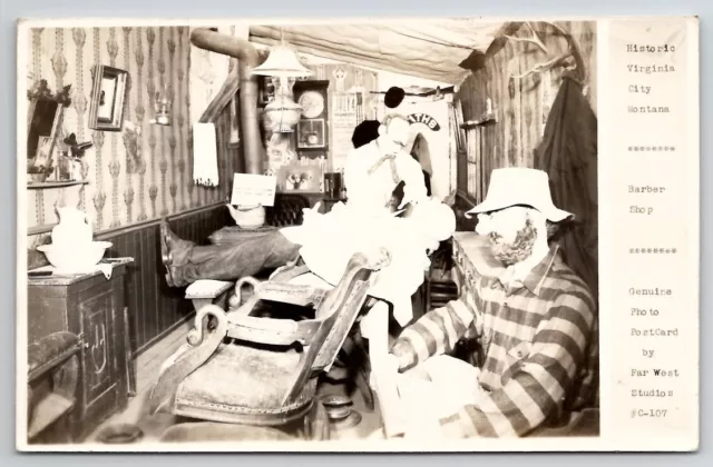 Virginia City MT RPPC Barber Shop Montana Real Photo Postcard V27