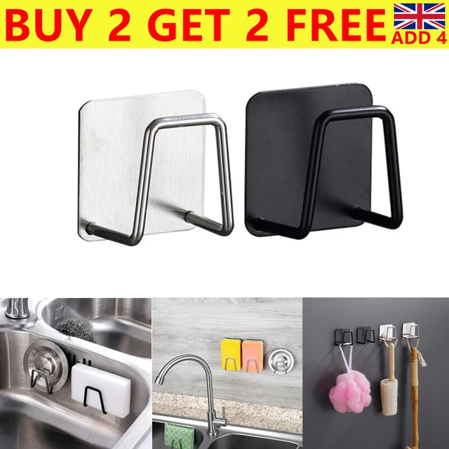 Self Adhesive Steel Stainless Hook Sponges Holder Sink Caddy For Kitchen Bath ##