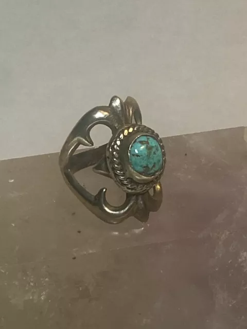 Turquoise ring Navajo sandcast southwest sterling silver pinky women girls 3